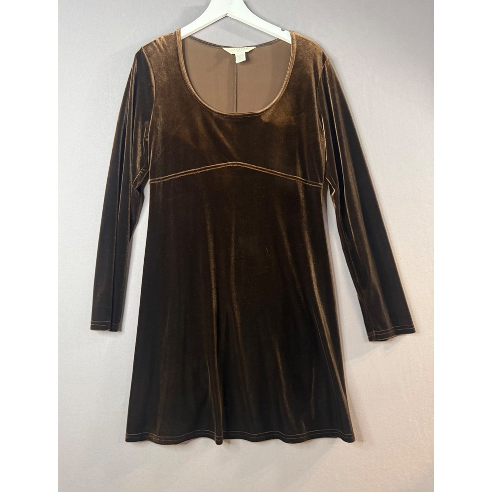 Vtg 90s Express Tricot Babydoll Dress Womens 11 12 Brown Velvet Indie Sleeze